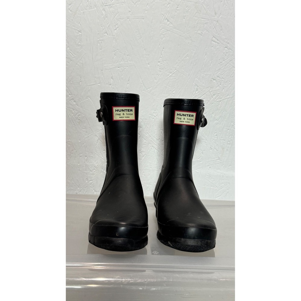 Hunter x rag & bone Black Rubber Short Rain Boots Women 8.5 Zip Buckle